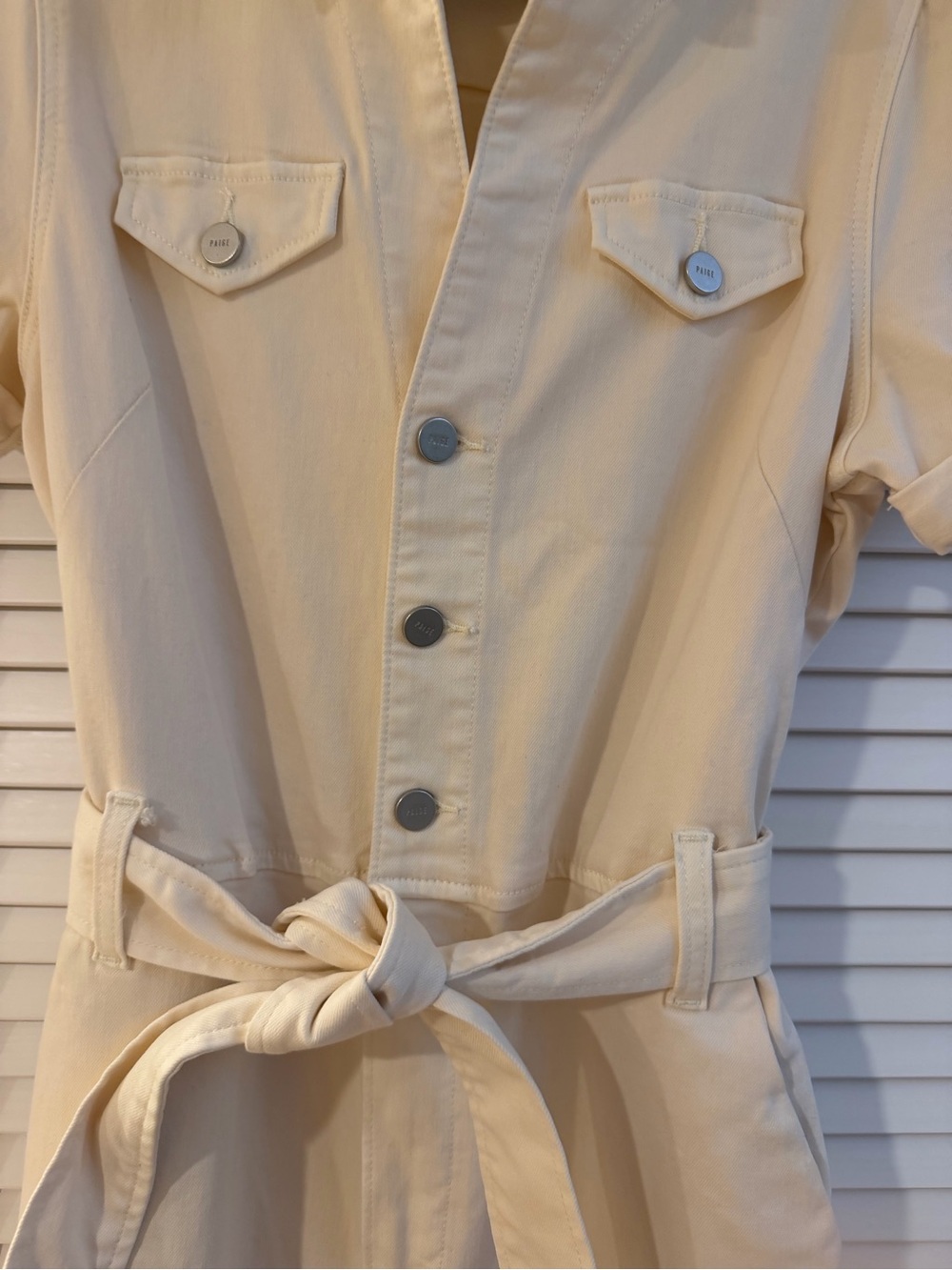 PAIGE Anessa Cream Wide Leg Jumpsuit with Tie Waist Size 8 - Picture 11 of 12